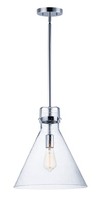 Maxim Lighting Seafarer Pendant in polished chrome finish, featuring a steel frame with glass accents, hanging elegantly from the ceiling.