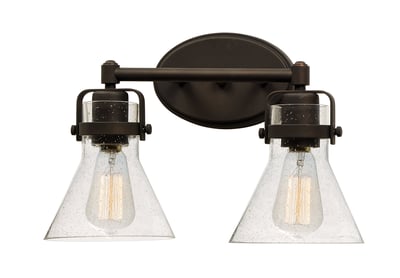 Maxim Lighting Seafarer Bathroom Vanity Light featuring a steel frame with an oil-rubbed bronze finish and glass shades.