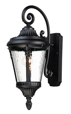 Maxim Lighting Sentry Outdoor Wall Light in Black finish, featuring a sleek Aluminum frame with a modern design, illuminating an outdoor space.