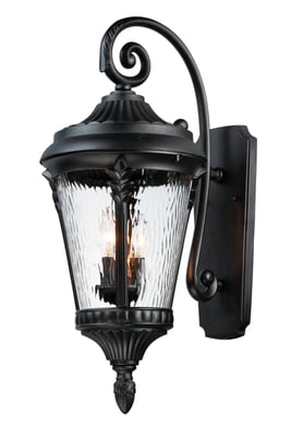Maxim Lighting Sentry Outdoor Wall Light in Black finish, featuring a sleek aluminum frame with a clear glass shade