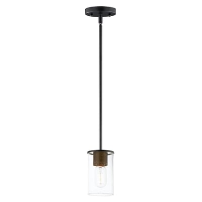 Maxim Lighting Sleek Pendant in Antique Brass with Black finish, featuring a Steel and Glass design, elegantly hanging from a ceiling.
