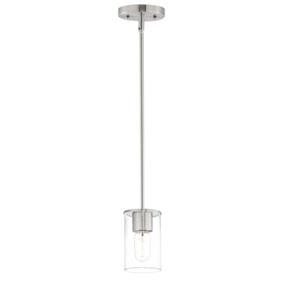 Maxim Lighting Sleek Pendant in Satin Nickel finish, featuring a modern design with a steel frame and glass shade, hanging elegantly from the ceiling.