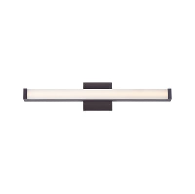 Maxim Lighting Spec Bathroom Vanity Light with a sleek design, featuring a bronze finish and aluminum and acrylic materials, mounted on a bathroom wall.