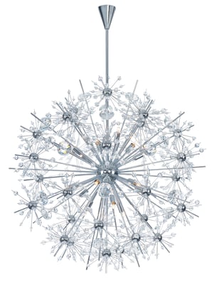 Maxim Lighting Starfire Chandelier in polished chrome finish with steel frame and crystal accents, featuring a modern, elegant design.