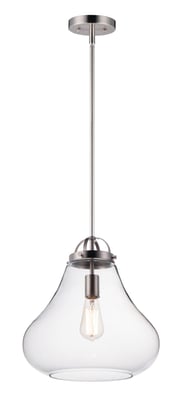 Stella Pendant by Maxim Lighting in Satin Nickel finish, featuring a sleek steel frame with a glass shade, hanging elegantly from the ceiling.