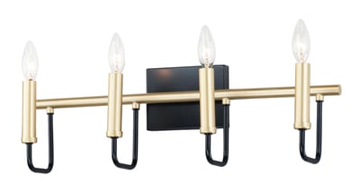 Maxim Lighting Sullivan Bathroom Vanity Light in Black with Gold finish, featuring a sleek steel design with three elegant glass shades.