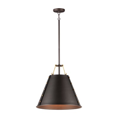 Maxim Lighting Trestle Pendant in Oil Rubbed Bronze with Brass finish, featuring a sleek design and crafted from durable steel, hanging elegantly from the ceiling.