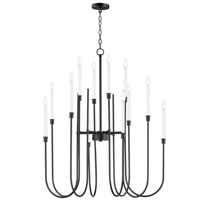 Maxim Lighting Tux Chandelier in Black finish, featuring a sleek, modern design with steel construction and multiple light fixtures.