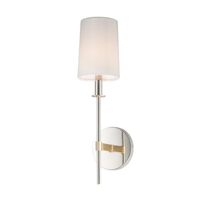 Maxim Lighting Uptown Wall Sconce in Satin Brass with Nickel finish, featuring a sleek steel frame and fabric shade.