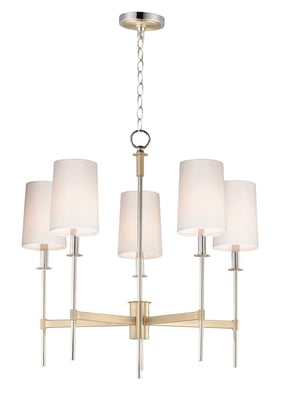 Maxim Lighting Uptown Chandelier in Satin Brass with Nickel finish, featuring a modern design with steel frame and fabric shades, elegantly hanging from the ceiling.