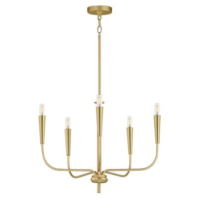 Maxim Lighting's Vela Chandelier in Satin Brass finish, crafted from Steel, elegantly hangs with multiple arms and clear glass shades for a modern touch.