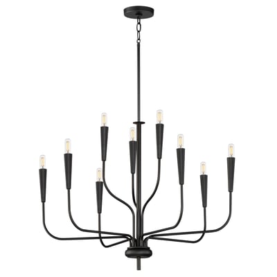 Maxim Lighting Vela Chandelier in Black Steel finish, featuring a sleek, modern design with multiple curved arms and exposed bulbs.
