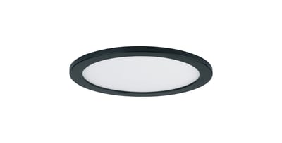 Maxim Lighting Wafer RD LED Surface Mount in Black, 3000K. Sleek, round design with aluminum frame, perfect for modern interiors.