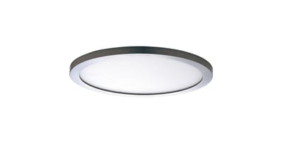 Maxim Lighting Wafer RD LED Surface Mount in Satin Nickel finish, featuring a sleek, round aluminum design with a warm 3000K light.