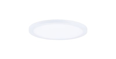 Maxim Lighting Wafer RD LED Surface Mount in White, 3000K. Features a sleek, round design with an aluminum frame, ideal for modern interiors.