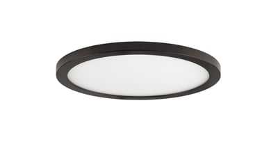 Maxim Lighting Wafer RD LED Surface Mount in Bronze finish, featuring a sleek, round design with 3000K warm light, mounted on an Aluminum base.