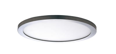 Maxim Lighting Wafer RD LED Surface Mount in Satin Nickel finish, featuring a sleek, round aluminum design with a soft 3000K warm white glow.