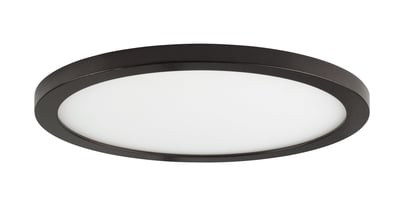 Maxim Lighting Wafer RD LED Surface Mount in Bronze finish, featuring a sleek round design with Aluminum and Polycarbonate materials, emits a warm 3000K glow.