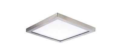 Maxim Lighting Wafer SQ LED Surface Mount in Satin Nickel finish, 3000K light, square aluminum fixture, minimalist design, flush ceiling mount.