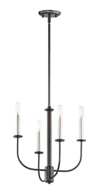 Maxim Lighting Wesley Chandelier in Black with Satin Nickel finish, featuring a sleek steel frame with multiple light fixtures for a modern look.