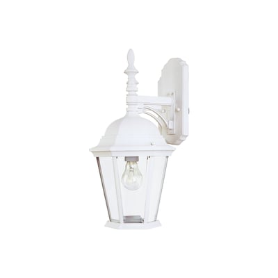 Maxim Lighting Westlake Cast Outdoor Wall Light in Aluminum finish, featuring a classic lantern design with clear glass panels.