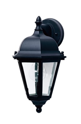 Maxim Lighting Westlake Cast Outdoor Wall Sconce in black aluminum finish, featuring a classic lantern design with clear glass panels.