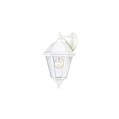 Maxim Lighting Westlake Cast Outdoor Wall Sconce in white aluminum finish, featuring a classic lantern design with clear glass panels.