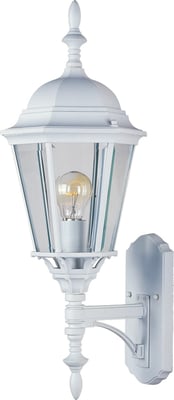 Maxim Lighting Westlake 1003 Outdoor Wall Light in White finish, crafted from durable Aluminum, featuring a classic lantern design with clear glass panels.