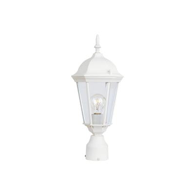 Maxim Lighting Westlake Outdoor Post Light in a white finish, crafted from aluminum, standing tall on a post with a classic lantern design.