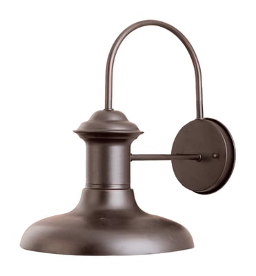 Maxim Lighting Wharf 1-Light Outdoor Wall Lantern in Empire Bronze finish, crafted from Aluminum, mounted on a wall, illuminating the surrounding area.