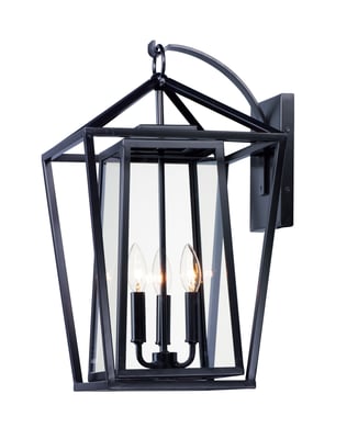 Maxim Lighting Artisan Framed Outdoor Wall Sconce with a sleek black finish, featuring a rectangular design and clear glass panels.