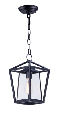 Maxim Lighting Artisan Outdoor Pendant with a sleek black finish, featuring a clear glass shade and intricate metalwork for elegant outdoor illumination.