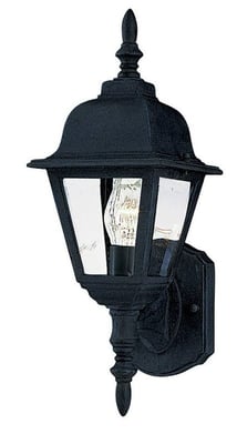 Maxim Lighting Builder Cast 1-Light Outdoor Wall Mount in black finish, featuring a classic lantern design with clear glass panels