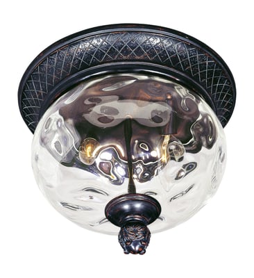 Maxim Lighting Carriage House 2-Light Outdoor Ceiling Mount with ornate detailing and a bronze finish, featuring two clear glass panels.