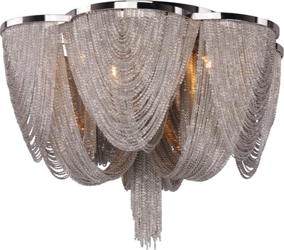 Maxim Lighting Chantilly 6-Light Flush Mount with crystal accents and a polished chrome finish, featuring an elegant, sparkling design.