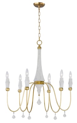 Maxim Lighting Claymore 6-Light Chandelier with a sleek finish, featuring elegant curved arms and six candle-style lights.