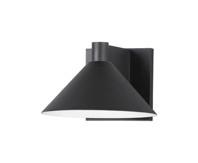 Maxim Lighting Conoid Medium LED Outdoor Wall Sconce with a sleek, modern design in a dark bronze finish, mounted on an exterior wall.