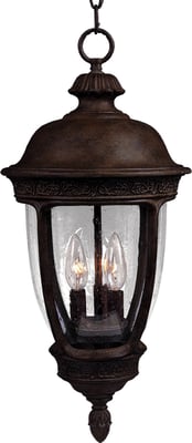 Maxim Lighting Knob Hill Cast Outdoor Hanging Lantern with a bronze finish, featuring a classic design with clear glass panels and intricate detailing.