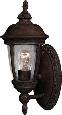 Maxim Lighting Knob Hill Cast Outdoor Wall Sconce with intricate design, featuring a bronze finish and clear glass panels