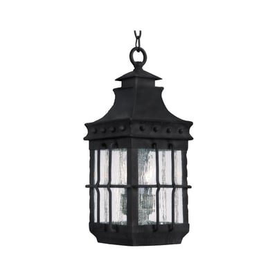 Maxim Lighting Nantucket Outdoor Pendant with a rustic finish, featuring a classic lantern design and clear glass panels for outdoor illumination.