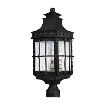 Maxim Lighting Nantucket Outdoor Post Light with a weathered finish, featuring a classic lantern design and clear glass panels for a timeless look.