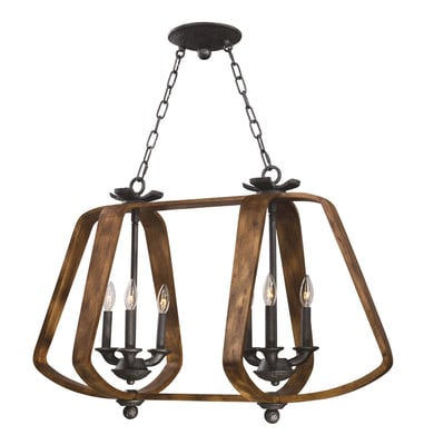 Maxim Lighting Road House 6-Light Chandelier with industrial design, featuring a rustic finish and six exposed bulbs in a circular metal frame.