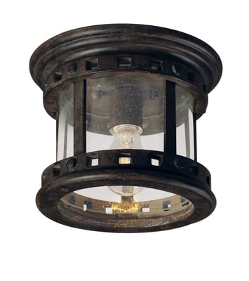 Maxim Lighting Santa Barbara Cast Outdoor Ceiling Mount with a rustic finish, featuring a classic lantern design and clear glass panels.