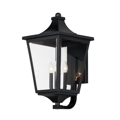 Maxim Lighting Sutton Place VX 3-Light Outdoor Lantern with a black finish, featuring clear glass panels and a classic design for outdoor use.