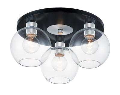 Maxim Lighting Vessel 3-Light Flush Mount with a sleek design, featuring a polished chrome finish and elegant glass shades, perfect for modern interiors.
