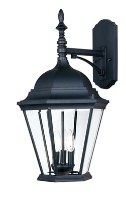 Maxim Lighting Westlake Cast 3-Light Outdoor Wall Light with a classic design, featuring a black finish and clear glass panels