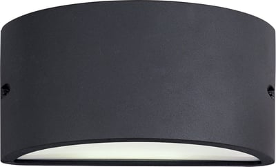 Maxim Lighting Zenith Smooth Outdoor Wall Light with a sleek, modern design and a smooth finish, illuminating a patio wall.