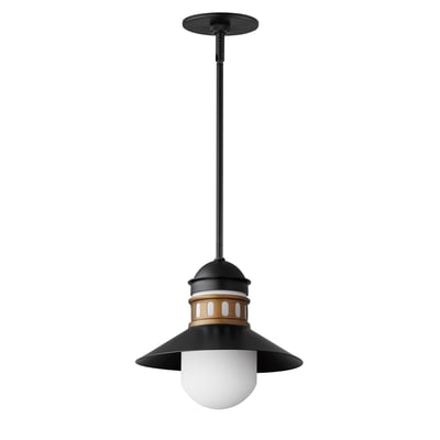 Maxim Lighting Admiralty Outdoor Pendant in Black with Antique Brass, featuring durable aluminum and glass materials.