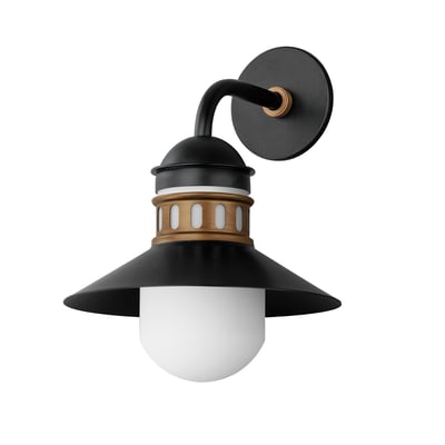 Maxim Lighting Admiralty Outdoor Wall Sconce in Black with Antique Brass, featuring durable aluminum and glass materials.