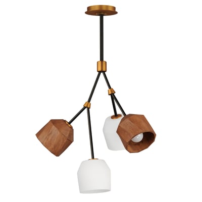 Maxim Lighting Akimbo Pendant in Dark Bronze with Antique Brass finish, featuring steel, glass, and wood materials.